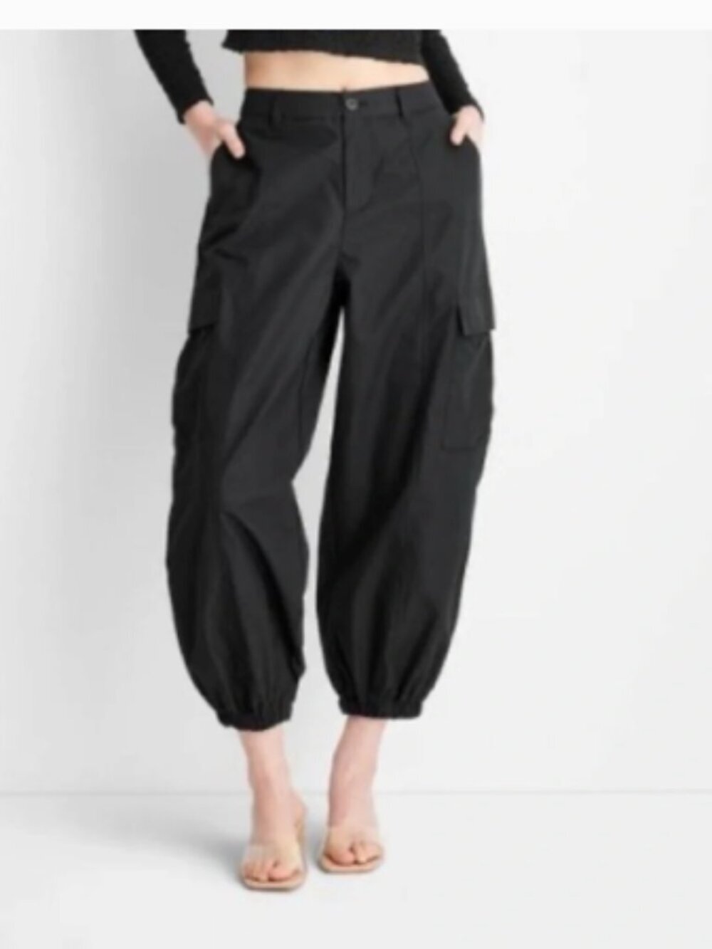 Future Collective Womens Size Medium Cargo Jogger Pants Black Windbreaker Cotton